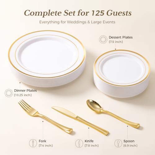 Goodluck 125 PCS Gold Rim Plastic Plates and Cutlery Set for 25 Guests - Image 3