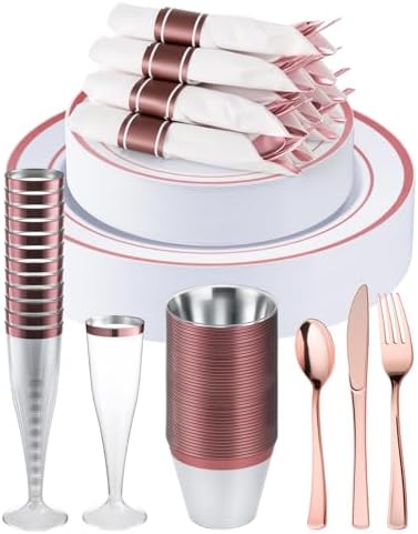 Goodluck 320PCS Rose Gold Fancy Disposable Dinnerware Sets for 40 Guests by GoodLuck