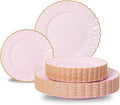 Lullaby 60PCS Pink Scalloped Plastic Plates with Gold Rim for Party Wedding by LULLABY