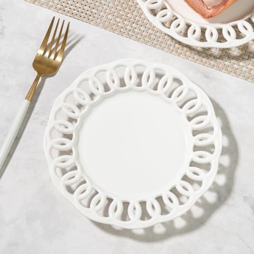 White Small Dessert Plates Set of 4,Ceramic Dinner Plates 6 Inch for Appetizer, Fruits, Cake, Salad,Microwave Safe,Christmas Gift,Hollow-out Style - Image 7