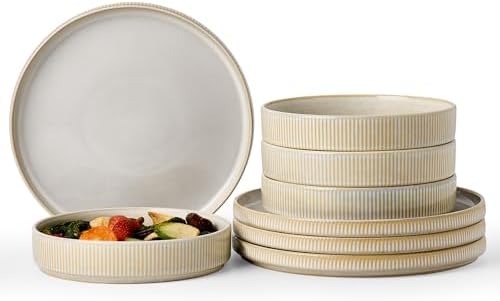 Famiware Star 8-Piece Plates and Bowls, Stoneware Dinnerware Dish Set for 4 by Famiware