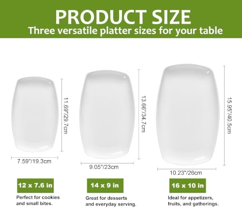 fMBB Large Serving Platter Set of 3, 16/14/12 Inch Porcelain Rectangular Serving Trays White Ceramic Plates for Party Entertaining, Appetizer Fruit Cookie Tray Platters for Wedding Shower Dinner - Image 2