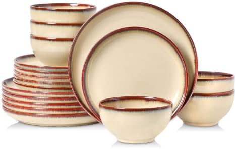 DOMICREVERY Ceramic Dinnerware Sets for 6, 18-piece Plates and Bowls Sets by Unknown