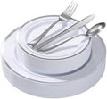 Goodluck 125 PCS Silver Rim Plastic Plates and Cutlery Set for 25 Guests by GoodLuck