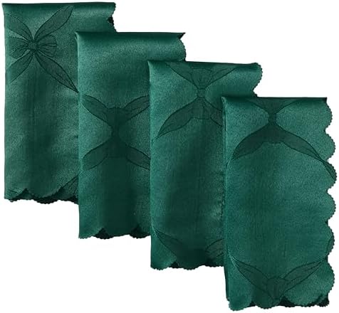 Newbridge Square Napkin, Set of 4 Napkins, Ribbons and Bows Damask, Wrinkle and Stain Resistant Square Napkins, Holiday Evergreen by HomeBargainsPlus