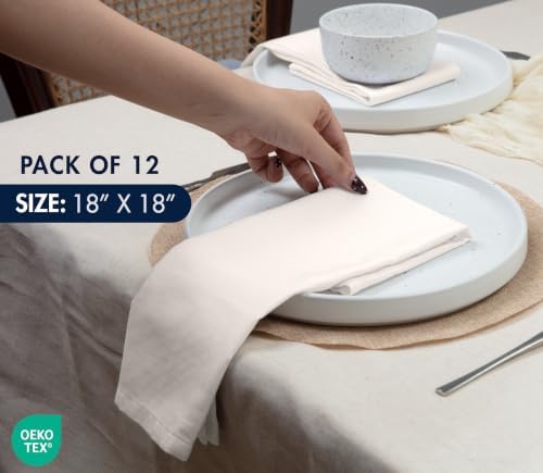 Ruvanti Cloth Napkins Set of 12, Cotton Enrich 18”x18” - Natural - Image 6