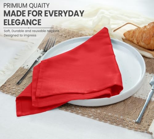 Ruvanti Cloth Napkins Set of 6, Cotton Enrich 18”x18” - Red - Image 4