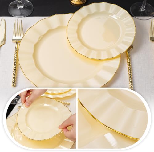 72PCS Yellow Plastic Plates, Wavy Plates with Gold Rim - Image 4