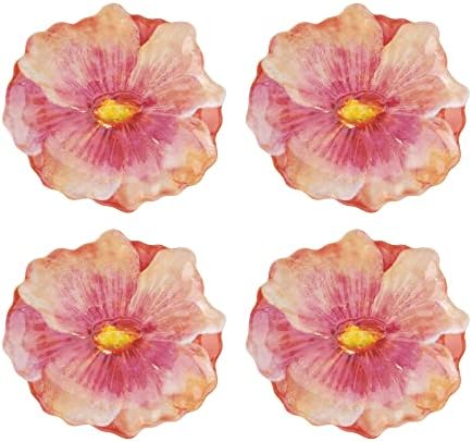 UP Tiger Lily Melamine Dessert Plates, Floral-Shaped Small Serving Plates, for Appetizer, Snacks, and Side Dishes, Red, 7.5 x 7 Inch, Set of 4 by UPware