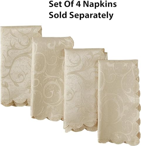 Newbridge Portofino Scalloped Damask Fabric Tablecloth, 70 Inch Round, Linen, Wrinkle and Stain Resistant Fine Dining Holiday Party Table Cover - Image 5