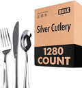 1280 Pack Silver Plastic Cutlery Disposable Silverware - 640 Forks, 320 Knives, 320 Spoons - For Catering, Parties, Dinners, Weddings, and Everyday Use, Stock Your Home by StockYourHome