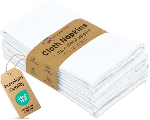 Ruvanti Cloth Napkins Set of 6, Cotton Enrich 18”x18” - White by Ruvanti