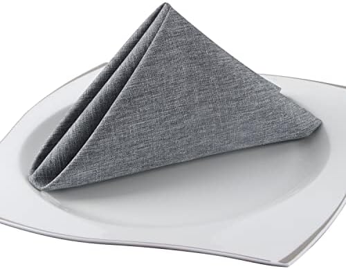 EHouseHome Waterproof Faux Linen Dinner Napkins, Set of 12, 17 x 17,Grey - Image 2