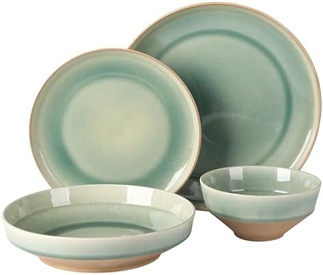 Gibson Elite Hailstone 16 Piece Stoneware Reactive Glaze (Service for 4) Ceramic Plates and Bowls Dinnerware Set - Tropical Green - Image 6