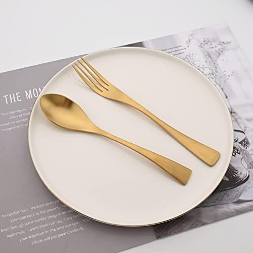 Golden Silverware Set, 6 Pieces 304 Stainless Steel Eating Utensil Set with Gift Box, Include Knife, Forks and Spoons, Matte Polished Flatware Set for 1, Dishwasher Safe, Gold - Image 6