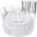 Nervure 175Pcs Silver Plastic Plates, Plastic Dinnerware Set for 25 Guests by Nervure