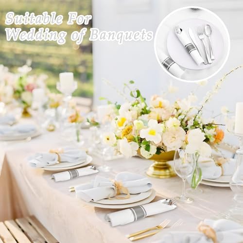 Supernal 120 Pack Silver Plastic Silverware Wrapped Cutlery Set with Napkin - Image 6