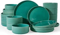 Famiware Stoneware Dinnerware Sets for 8, 24pc Rimmed Plates, Bowls, Dishes by Famiware