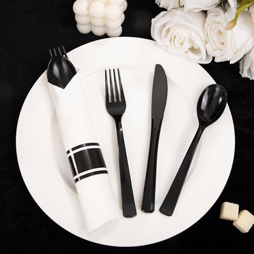 Supernal 120pack Pre Rolled Black Plastic Silverware Set Disposable (Pack of 2) - Image 3