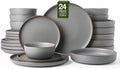 Famiware Mercury 24-Piece Dinnerware Set with Pasta Bowls, Dark Grey by Famiware