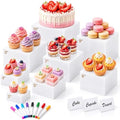 8-Piece White Acrylic Buffet Risers with Signs for Dessert Table by KVNTOOLS