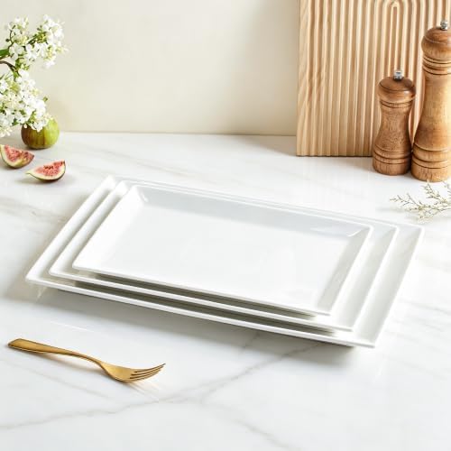 MIECOO Large Serving Platters, 16/14/12 Inch White Serving Trays Set, Rectangular Porcelain Plates for Party, Wedding, Birthday, Entertaining, Food, Appetizer, Fruit, Sushi, Dessert, Set of 3 - Image 7