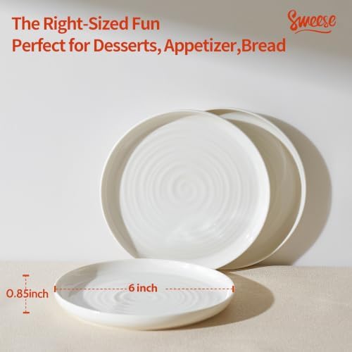 Sweese Appetizer Plate, 6 in Porcelain Small Dessert Plates Set of 6, White - Image 2