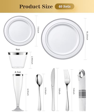 Goodluck 320 PCS Disposable Silver White Plastic Dinner Plate for 40 Guests - Image 2