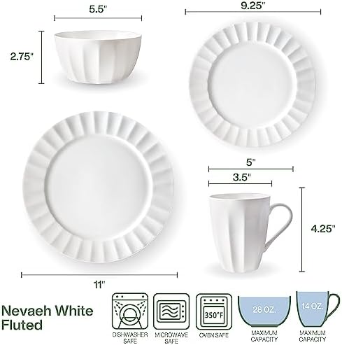 Everyday White by Fitz and Floyd Nevaeh Fluted 16 Piece Dinnerware Set, Service for 4 - Image 3
