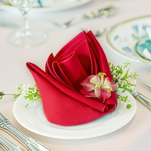 FOLINS&HOME Red Cloth Napkins Set of 4, Decorative 17x17 Inch Napkins by FOLINSHOME
