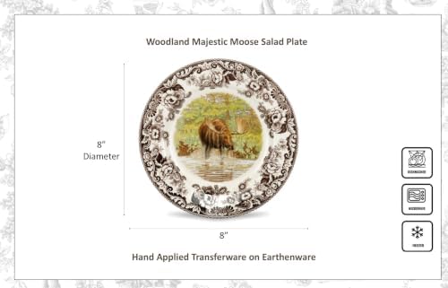 Spode Woodland Majestic Moose 8-Inch Salad Plate - Woodland Animal Design, Made in England, Festive Fine Earthenware for Holiday Table Settings, Dishwasher, Microwave & Warm Oven Safe to 225°F - Image 2
