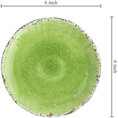 UP Crackle Melamine Round Dessert Plates, Small Serving Plates, for Appetizer, Snacks, and Side Dishes, Green, 6 Inch, Set of 4 - Image 3