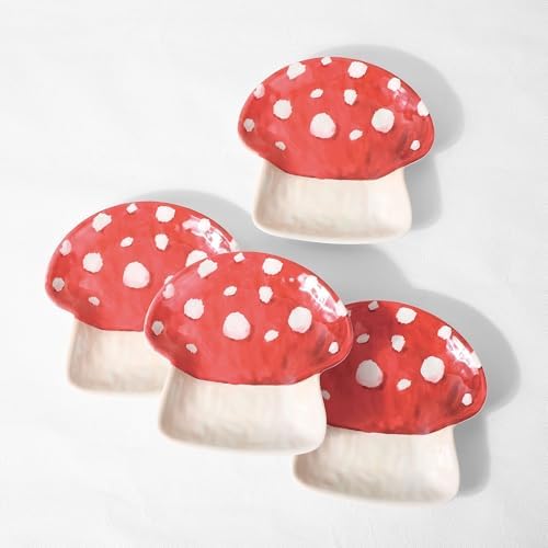 UP Mushroom Shaped Melamine Dessert Plates, Small Serving Plates, for Appetizer, Snacks, and Side Dishes, Red, 6 Inch, Set of 4 - Image 2