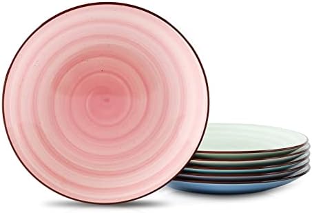 Selamica Ceramic 10 inch Dinner Plates, Large Dessert Salad Plates, Porcelain Serving Plate for Appetizer, Pancakes, Steak, Set of 6, Black Speckles, Gradient Color by Selamica