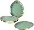 Henten Home Ceramic Appetizer Plate Set, 6.75 Inch Dessert Plates, Reactive Glaze Serving Plates for Snack, Sushi, Set of 4, Microwave & Dishwasher Safe (Green) by HentenHome