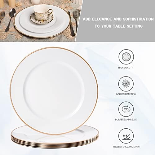MAONAME White Charger Plates Set of 6, Plastic Plate Chargers with Gold Rim - Image 7