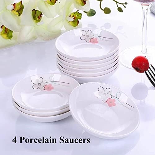 4 Pack Saucer Dishes with Pink Flower Pattern, Ceramic Dipping Bowls, 4 Inch Side Dishes Sauce Dishes for Sushi Snack, Porcelain Seasoning Dishes Appetizer Plates, Snack Serving Dishes - Image 4