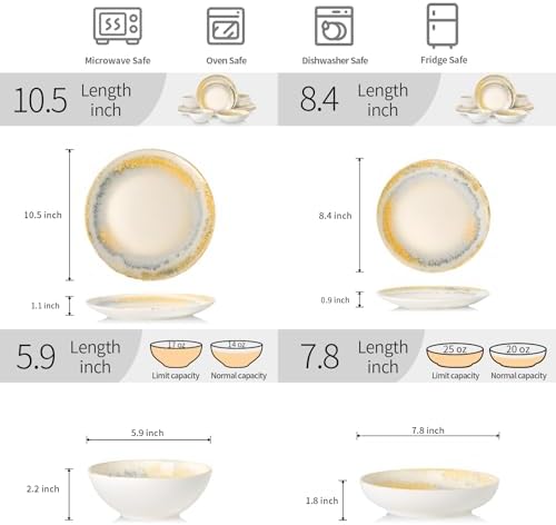 DOMICREVERY Ceramic Dinnerware Sets for 4, 16 pcs Plates and Bowls Sets - Image 3
