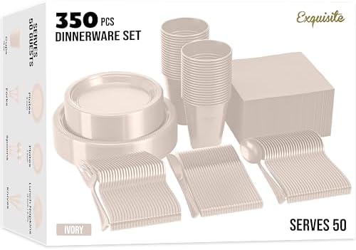 Exquisite 350 Pcs Ivory Plates and Napkins Party Supplies Plate Sets by Exquisite