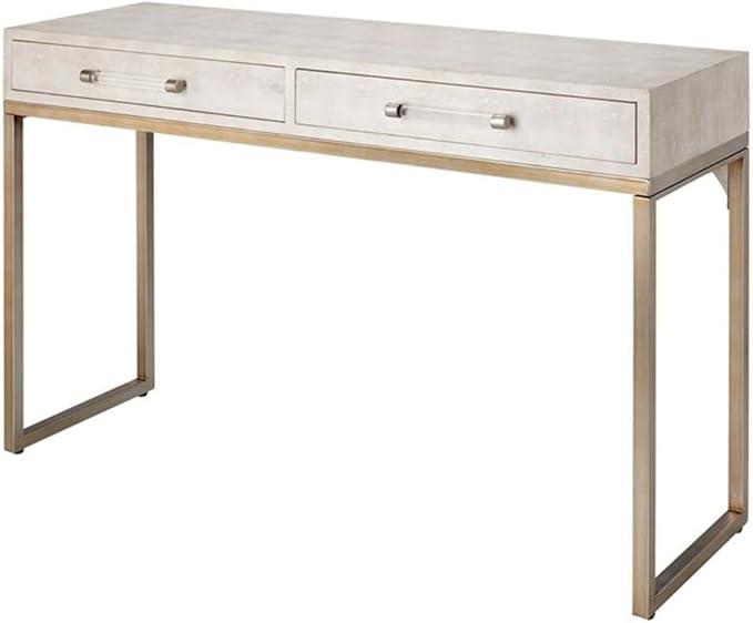 Eden Home 2-Drawer Transitional Faux Leather Console Table in Cream