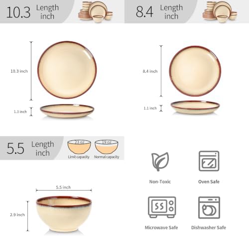DOMICREVERY Ceramic Dinnerware Sets for 6, 18-piece Plates and Bowls Sets - Image 3