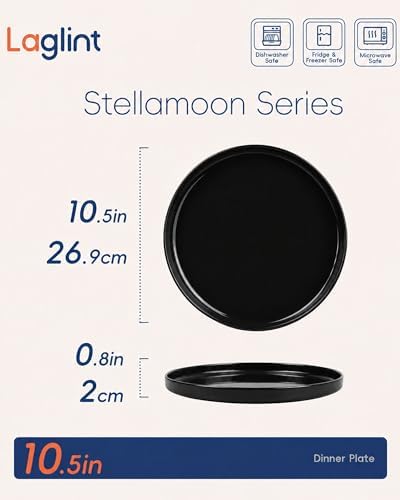 LaGlint 10.5 Inch Dinner Plate Set of 6, Black Opal Glass Plates - Image 5