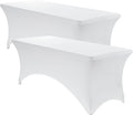 VidaFete Spandex Tablecloth 2 Pack 8FT, Fitted Stretch Table Cover for Rectangle Tables, Wrinkle Resistant and Washable Tablecloths for Outdoor, Picnic, Party, Wedding, Banquet, Birthday, White