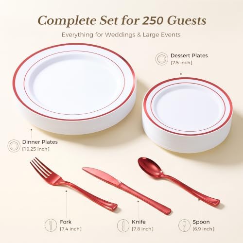 Goodluck 250 PCS Red Rim Plastic Plates and Cutlery Set for 50 Guests - Image 3