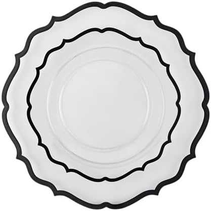 PLASTICPRO 64 Pack Elegant Disposable Plastic Plates Combo Set Includes 32 Dinner Plates and 32 Salad Plates Heavy Duty Fancy Party Plates Clear & Black Contemporary Design - Image 7