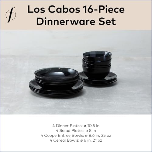 FORTESSA Los Cabos Tableware, 16-Piece Glass Dinnerware Set with 4 Dinner Plates, 4 Salad Plates, 4 Coupe Bowls and 4 Cereal Bowls, Dishwasher-Safe Glass Plate Set, Shadow Black - Image 5