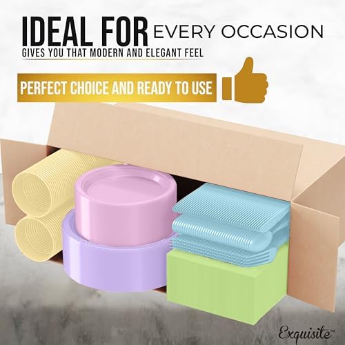 Exquisite Party Solids 350 Pieces Easter Plates For Party, Easter Disposable Plates Set, 50 Of Each 9" Dinner Plate Set, 7" Dessert Plate, Cups, Napkins & Cutlery Plastic Dinnerware Set - Image 3