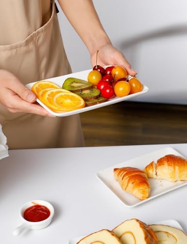 AISBUGUR Rectangular Salad Plates, 8 Inch Porcelain Dessert Plates Set, Serving Trays for Salad, Appetizers, Fruit, Sushi, Appetizer Plates - Dishwasher and Oven Safe, Set of 6, White - Image 7