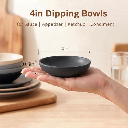 4in Soy Sauce Dish, Unbreakable Dipping Bowls Set of 8 - BlackBeige - Image 2