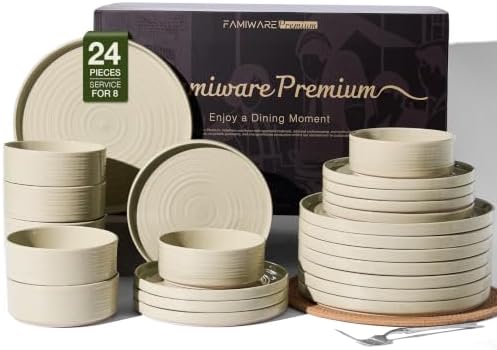 Stoneware Dinnerware Sets, Plates, Bowls, Dishes Set for 8 by FamiwarePremium